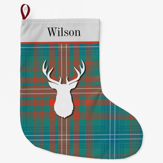 Personalised Tartan Clan Wilson Plaid Large Christmas Stocking (Front)