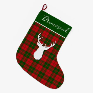 Personalised Tartan Deer Plaid Clan Drummond Deer Large Christmas Stocking
