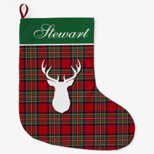 Personalised Tartan Deer Plaid Stewart Large Christmas Stocking