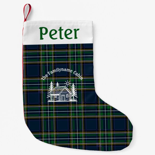 Personalised Tartan Family Cabin Christmas  Small Christmas Stocking (Front)