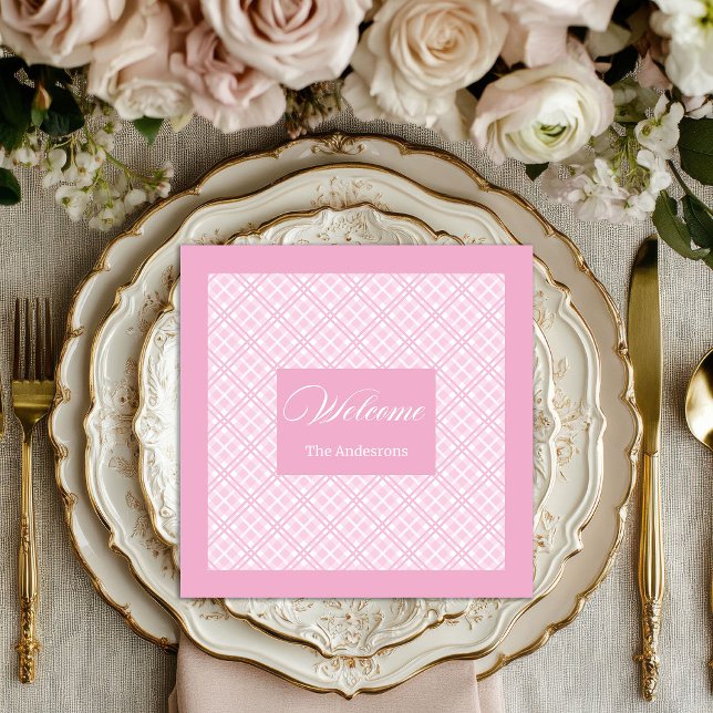 Personalised Tartan Napkins Chic Pink Tableware (Personalized Tartan Napkins Chic Pink Tableware)