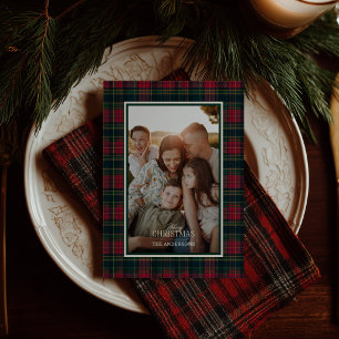 Personalised Tartan Plaid Custom Family Name Photo Holiday Card