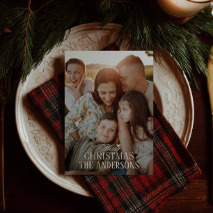 Personalised Tartan Plaid Custom Family Name Photo Holiday Card