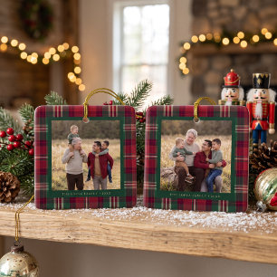 Personalised Tartan Plaid Family Photo Ceramic Ornament