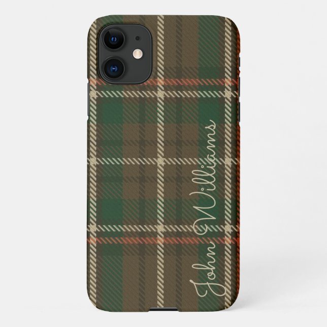 Personalised TARTAN Plaid Handwritten Name Modern iPhone Case (Back)