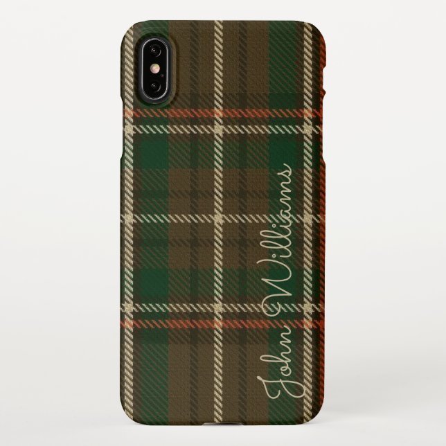Personalised TARTAN Plaid Handwritten Name Modern iPhone Case (Back)