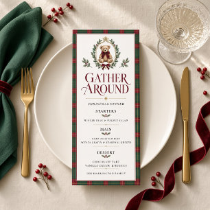 Personalised Tartan Teddy Bear Christmas Dinner Menu