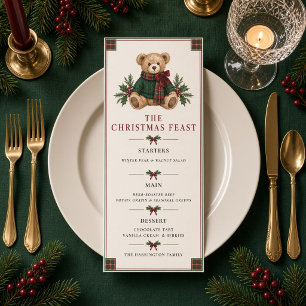 Personalised Tartan Teddy Bear Christmas Feast Menu