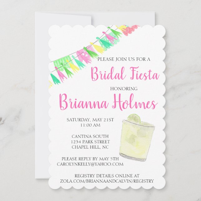 Personalised Tassel Papel Picado Pink Green Fiesta Invitation (Front)