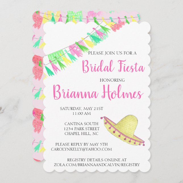 Personalised Tassel Papel Picado Pink Green Fiesta Invitation (Front/Back)