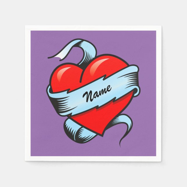 Personalised Tattoo Heart Napkin (Front)