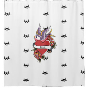 Personalised Tattoo Love Birds Heart Shower Curtain
