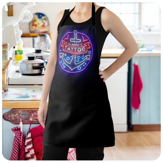 Personalised Tattoo Shop Nautical Neon Sign Style Apron (Creator Uploaded)