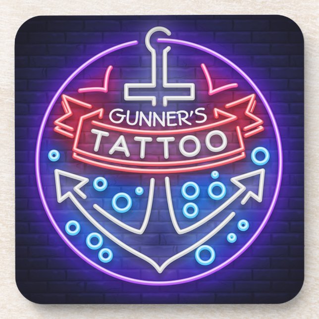 Personalised Tattoo Shop Nautical Neon Sign Style Coaster (Front)