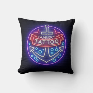 Personalised Tattoo Shop Nautical Neon Sign Style Cushion