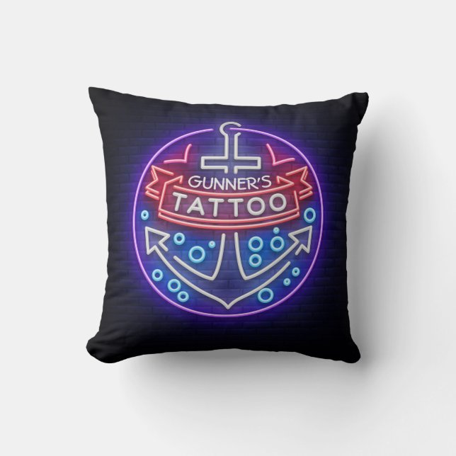 Personalised Tattoo Shop Nautical Neon Sign Style Cushion (Front)
