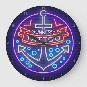 Personalised Tattoo Shop Nautical Neon Style Large Clock