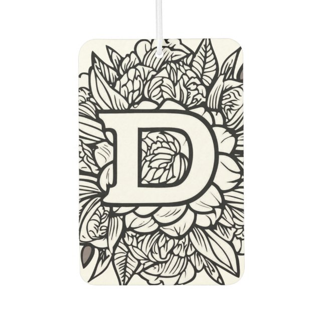 Personalised Tattoo-Style Black and White Monogram Car Air Freshener (Front)