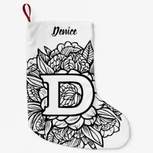 Personalised Tattoo-Style Black and White Monogram Small Christmas Stocking