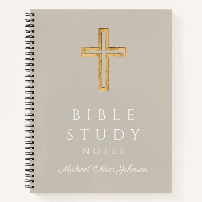 Personalised Taupe Beige Religious Cross  Notebook (Front)
