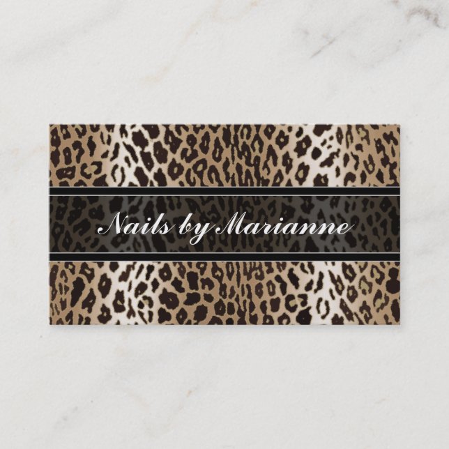 Personalised Taupe Leopard Animal Print Business Card (Front)