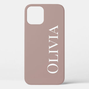 Personalised Taupe Mauve Modern White Typography iPhone 12 Pro Case