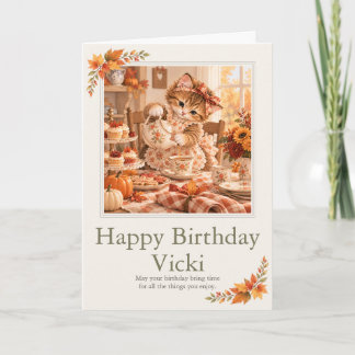 Personalised Tea Party Kitten Birthday Card