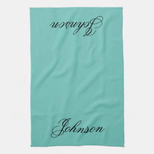 Personalised Tea Towel - Family Name Light Teal