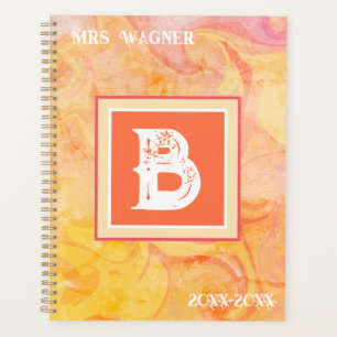 Personalised Teacher Abstract Yellow Pink Modern  Planner