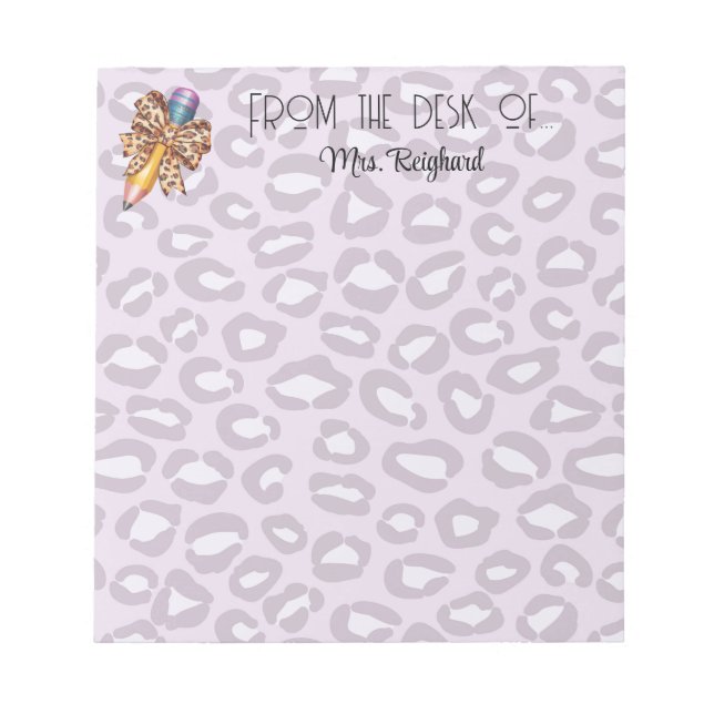 Personalised teacher animal print coquette pencil notepad (Front)