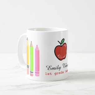 Personalised Teacher Apple And Pencil Custom Name Coffee Mug