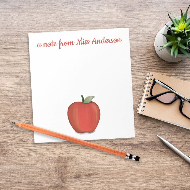 Personalised Teacher Apple Classroom Desk Notepad (Personalized teacher apple desk stationery with custom classroom name header.)