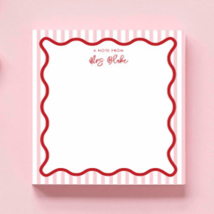Personalised Teacher Appreciation Pink Red Wavy Notepad