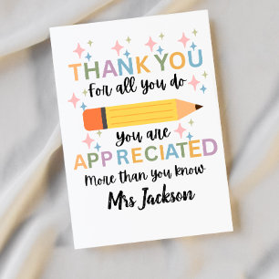 Personalised teacher appreciation thank you  card