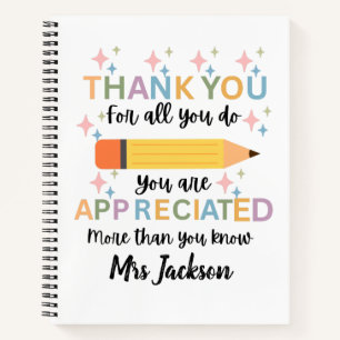 Personalised teacher appreciation thank you notebook