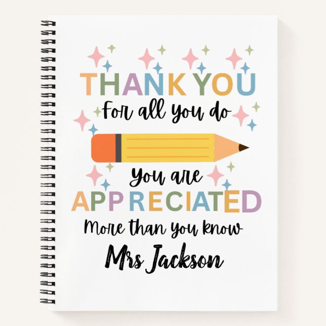 Personalised teacher appreciation thank you  notebook (Front)
