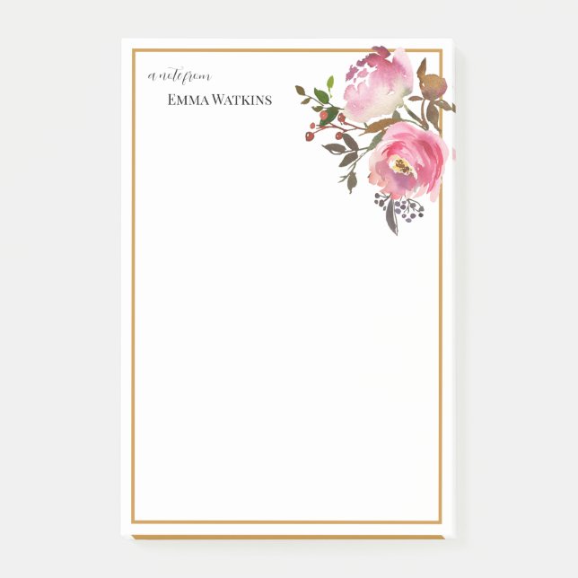 Personalised Teacher Bordered Autumn Roses Post-it Notes (Front)