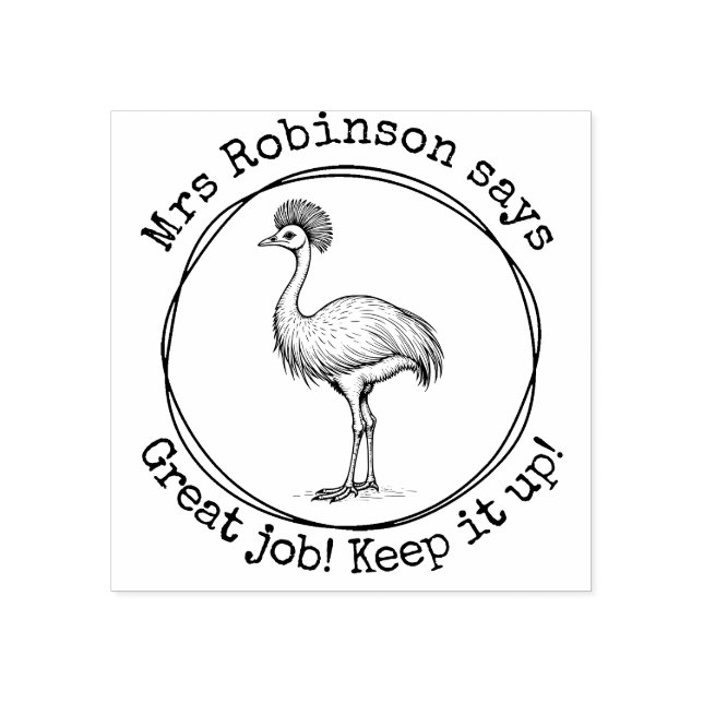 Personalised Teacher Cassowary Great Work Class Rubber Stamp (Imprint)