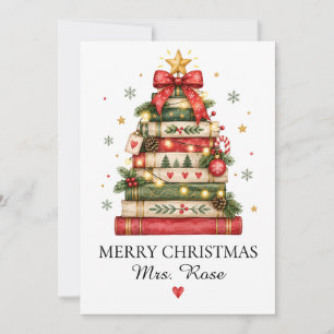Personalised Teacher Christmas Book Lover Card