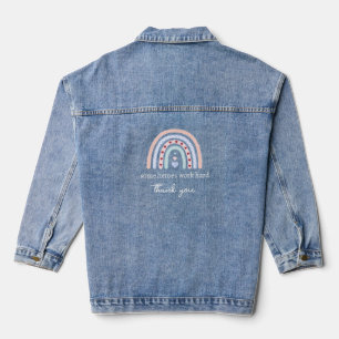Personalised Teacher Christmas Pink Rainbow Hearts Denim Jacket