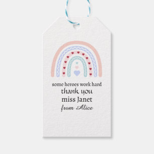 Personalised Teacher Christmas Pink Rainbow Hearts Gift Tags