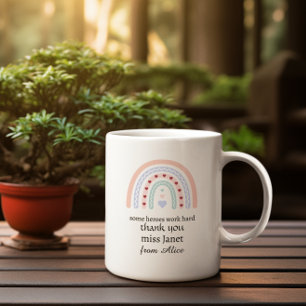 Personalised Teacher Christmas Pink Rainbow Hearts Large Coffee Mug