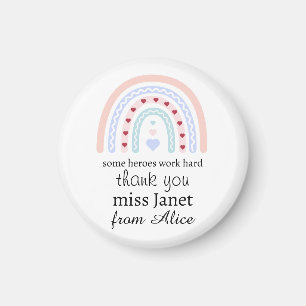 Personalised Teacher Christmas Pink Rainbow Hearts Magnet