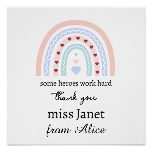 Personalised Teacher Christmas Pink Rainbow Hearts Poster