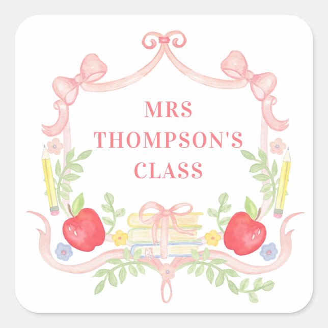 Personalised Teacher | Classroom Crest Square Sticker (Front)