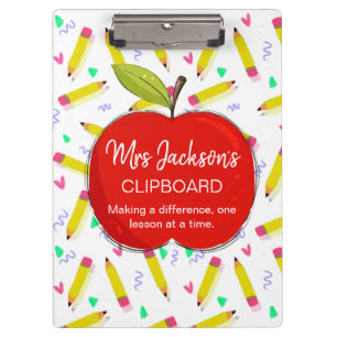 Personalised Teacher Clipboard with Red Apple