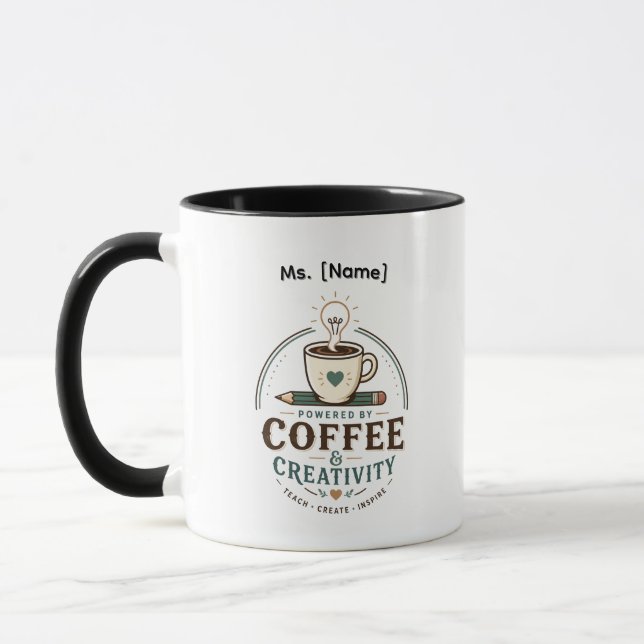 Personalised Teacher Coffee Mug | Powered by Coffe (Left)