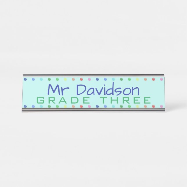 Personalised Teacher Coloured Dots Desk Name Plate (Front)