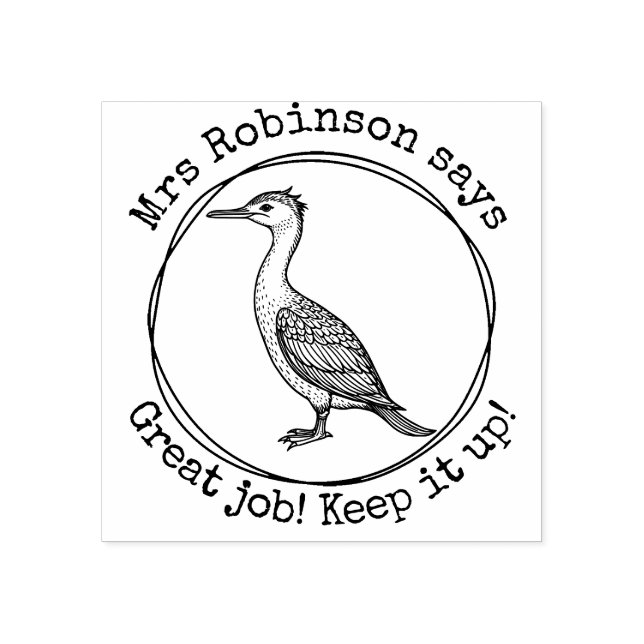 Personalised Teacher Cormorant Great Work Class Rubber Stamp (Imprint)