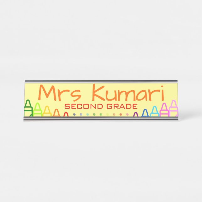 Personalised Teacher Crayon Design Desk Name Plate (Front)